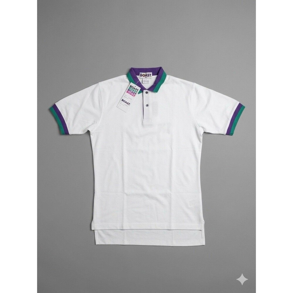 Deadstock 80s VTG Boast Tennis Shirt Large Cotton Polo White - 064